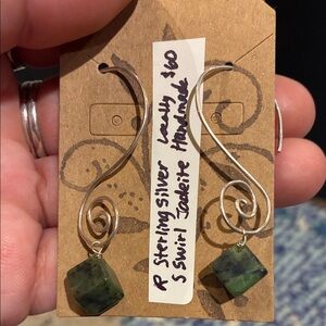 Handmade Sterling Silver Green Stone Drop Earrings